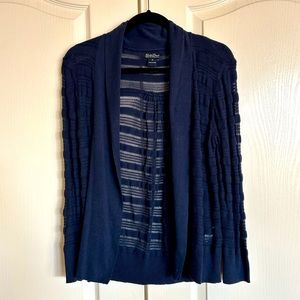 Lucky Brand navy blue open weave striped buttonless cardigan size Medium